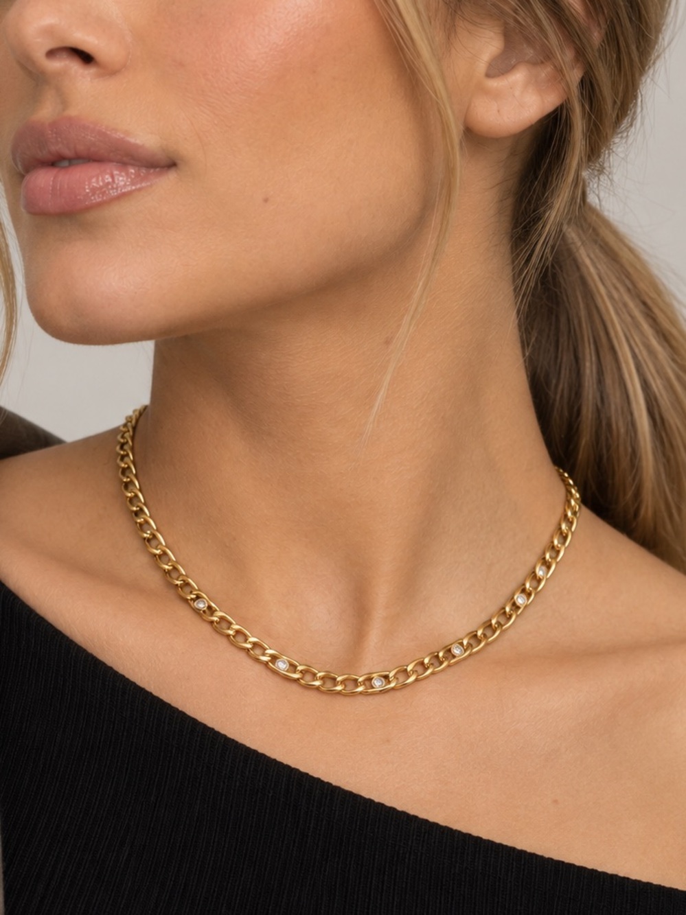 18K Gold Plated Cubic Zirconia Cuban Link Chain Necklace